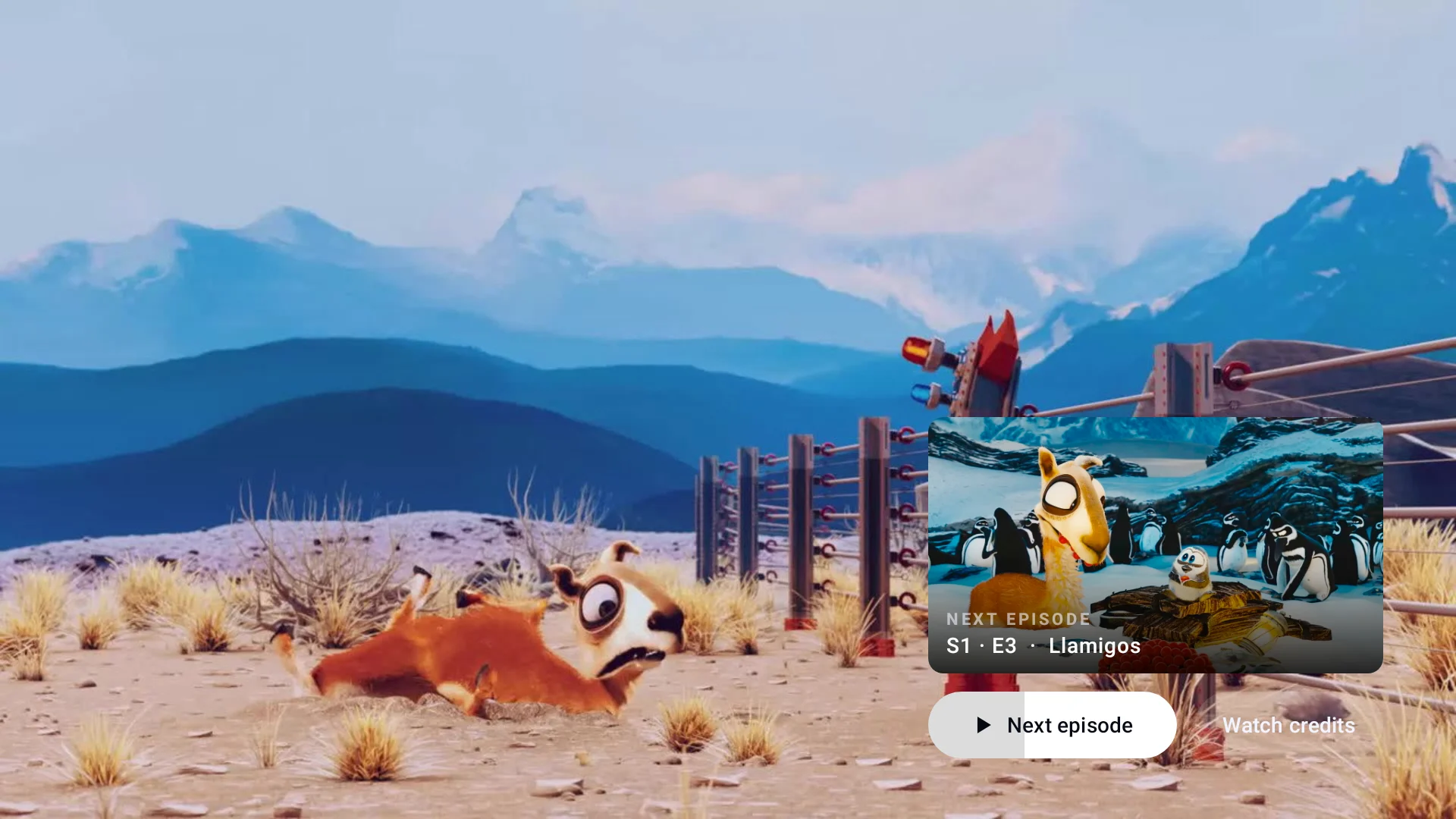 Orbitainment at the end of an episode: the credits play while a card offers the next episode, counting down to start it.